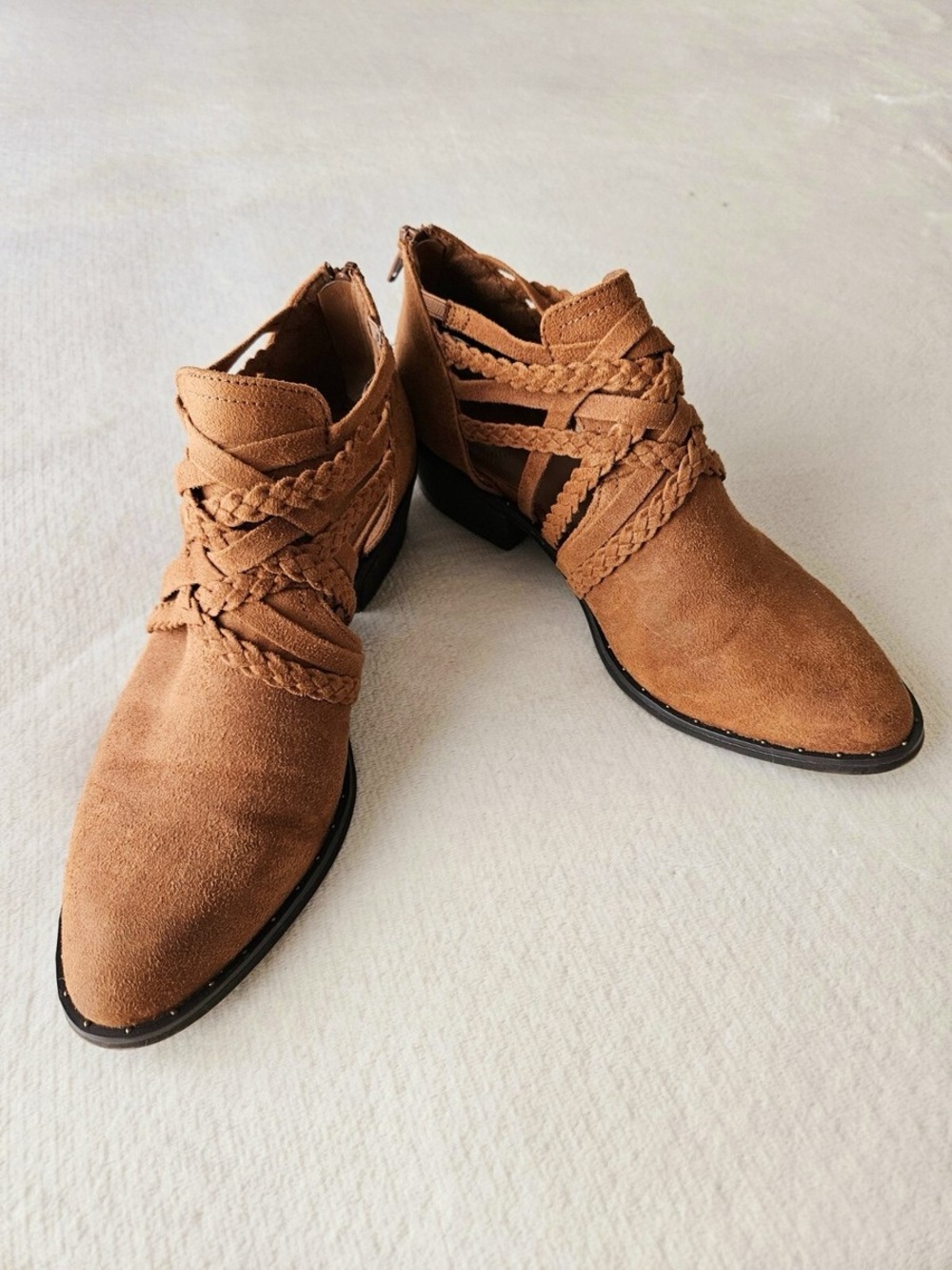 True Craft Braided Strap Ankle Boots - Tan